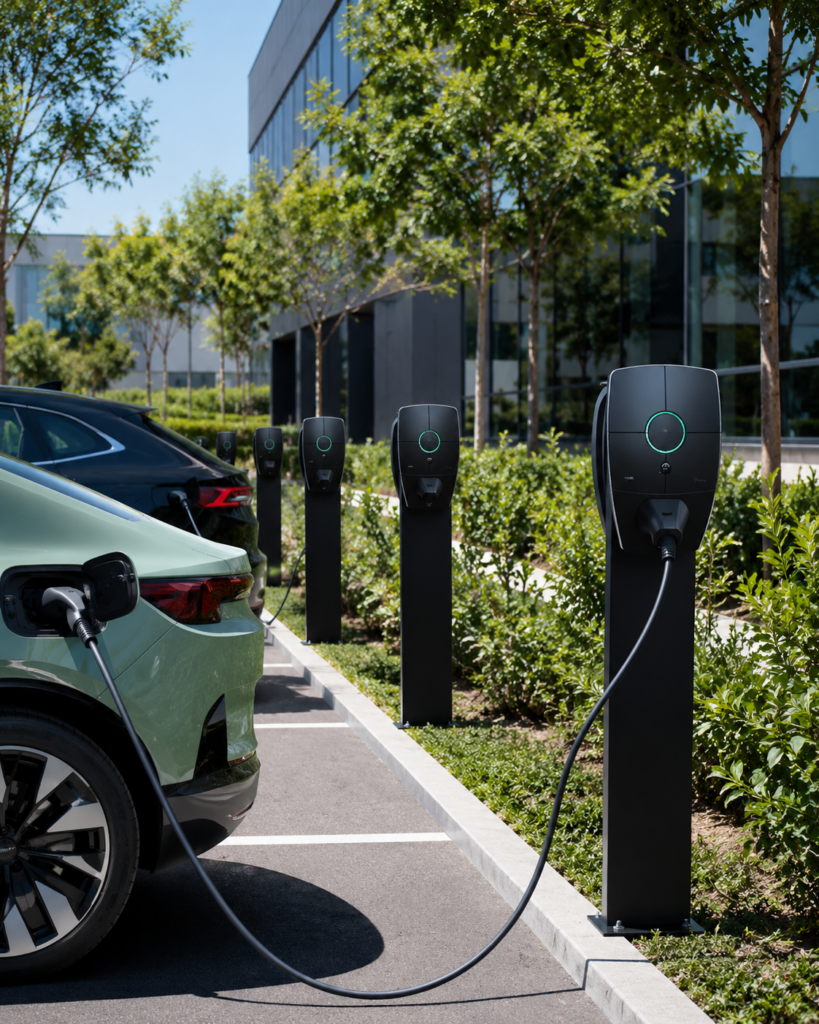 Laadpalen met elektrische auto's voor zakelijk laden