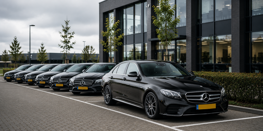 Moderne kantoorparking met Mercedes sedans
