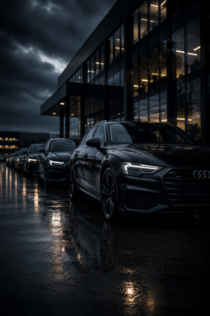 Zakelijke auto's in avondlicht voor auto sourcing